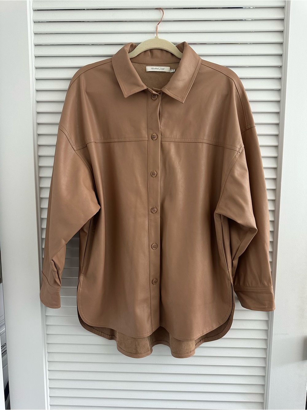 Mustard Seed Long Sleeve Faux Leather Oversized Shirt Jacket